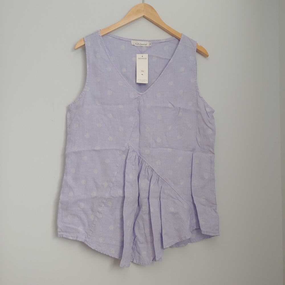 cut.loose Purple Linen Polka Dot Pajama Shirt